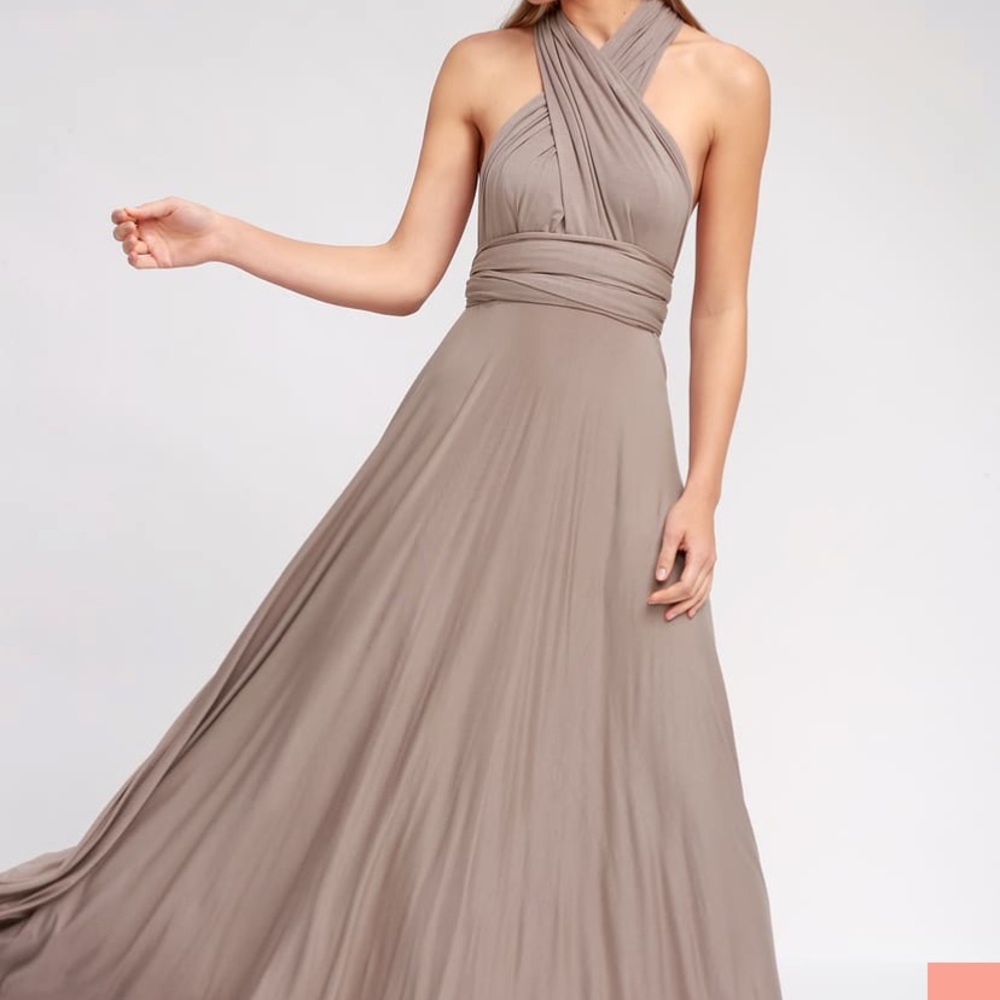 LuLus Tricks of the Trade Taupe Maxi Dress